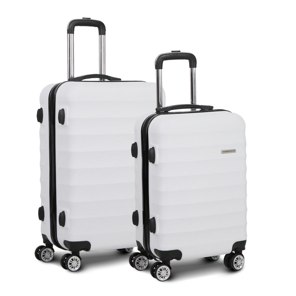 Wanderlite 2pcs Luggage Trolley Set Travel Suitcase TSA Hard Case White