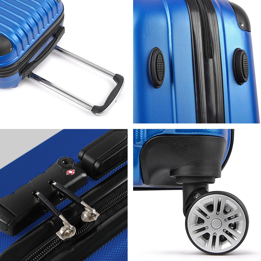 Wanderlite 3pcs Luggage Set Travel Suitcase Storage Organiser TSA lock Blue