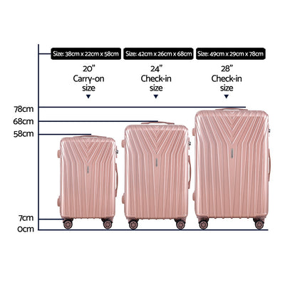 Wanderlite 3pc Luggage 20'' 24'' 28'' Trolley Suitcase Sets Travel TSA Hard Case Lightweight Pink