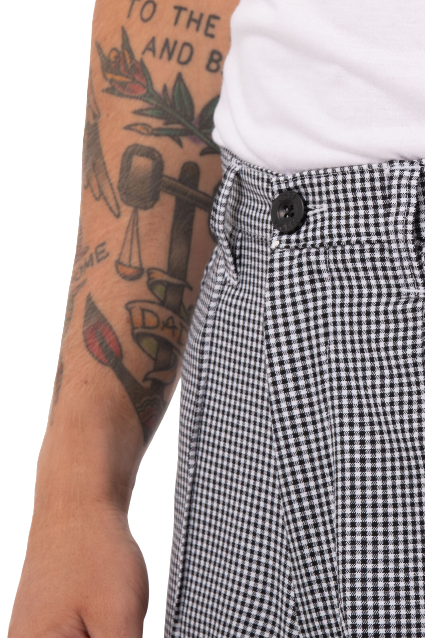 Ladies Chefs Check Flat Front Pant Checkered Black And White - 12