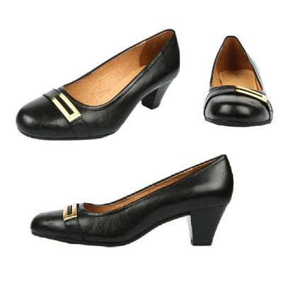 Ladies Womens Clarks Fearne Shine Wide Black Comfortable Heels Work Casual Shoes