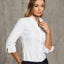 Ladies Womens Cotton Polyester Stretch 3/4 Sleeve Business Work Shirt White 14