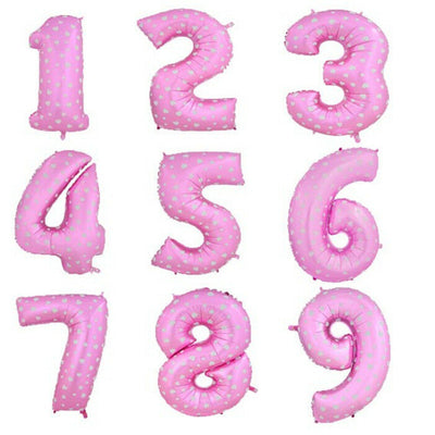 Large 100cm 40" Pink Foil Number Balloon Love Hearts Kids Wedding Birthday Party