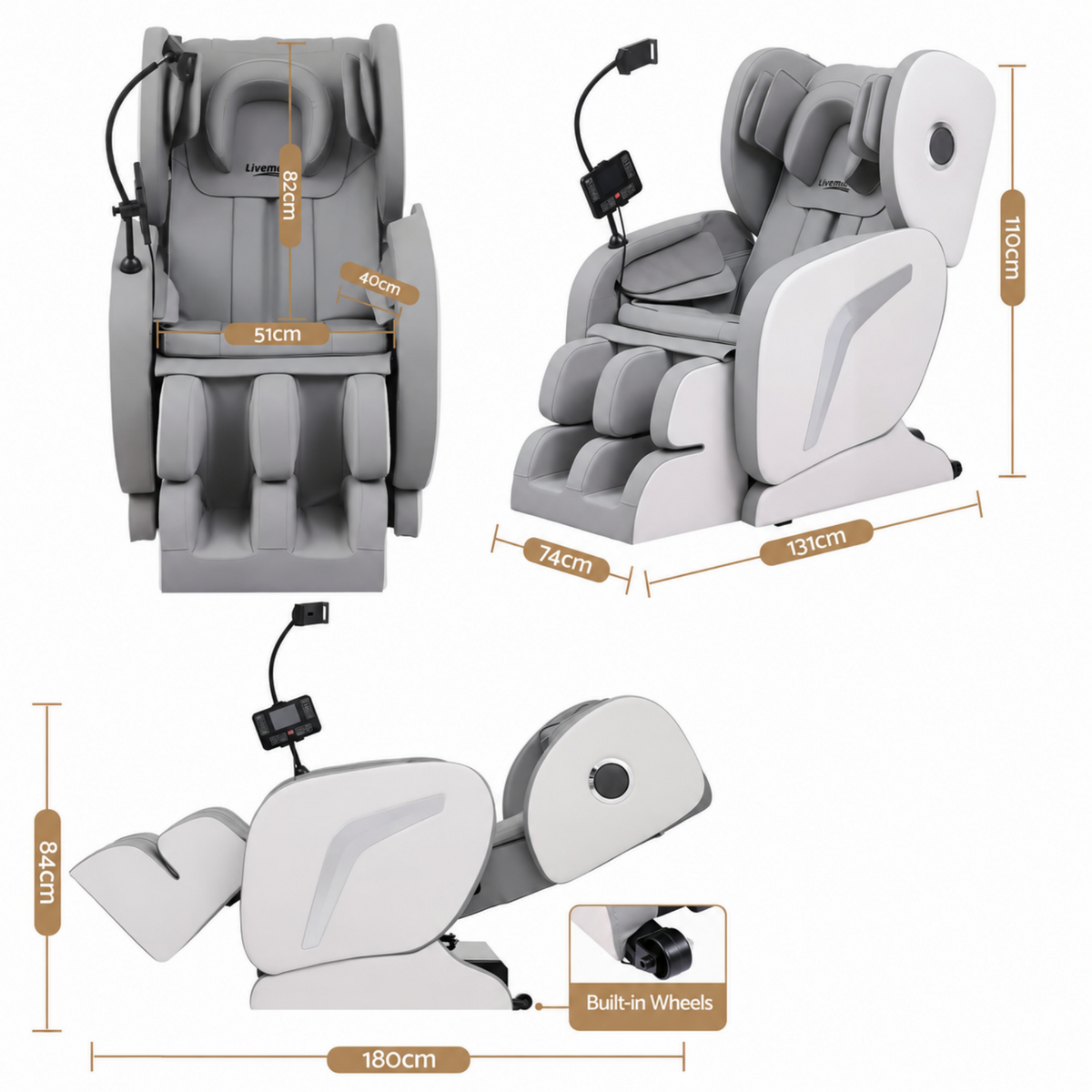 Livemor Full Body Massage Chair VEGA, Foot Roller, Waist & Calf Heat, Recliner, Airbags Compression