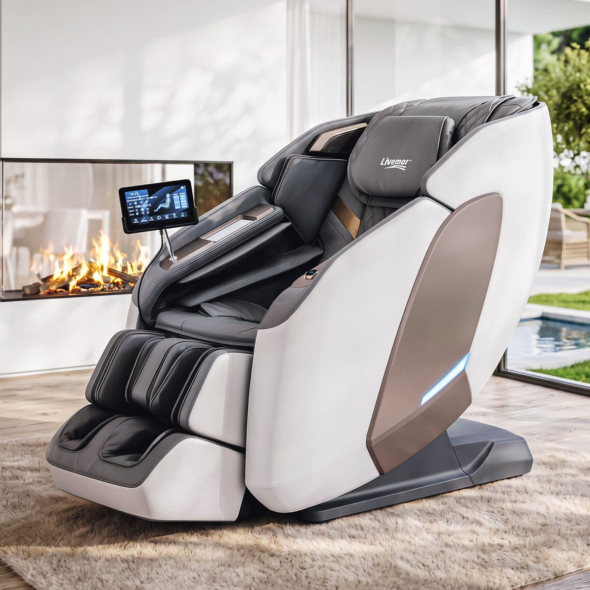 Livemor Prestige 4D Dual Mechanism Massage Chair, Full Body Zero Gravity Recliner with Extended SL Track, Body Scan, Air Compression, Waist Heating, Foot Rollers, Voice Control & Wireless Charging