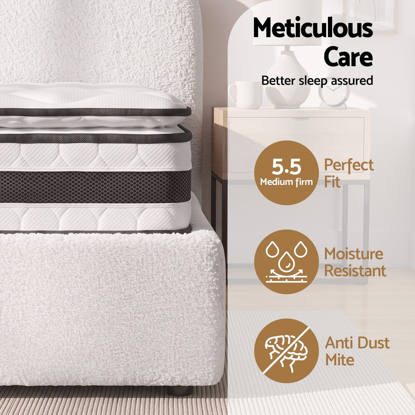 Giselle 21cm Bonnell Pillow Top Mattress Artiss Double Boucle Bed Frame Set