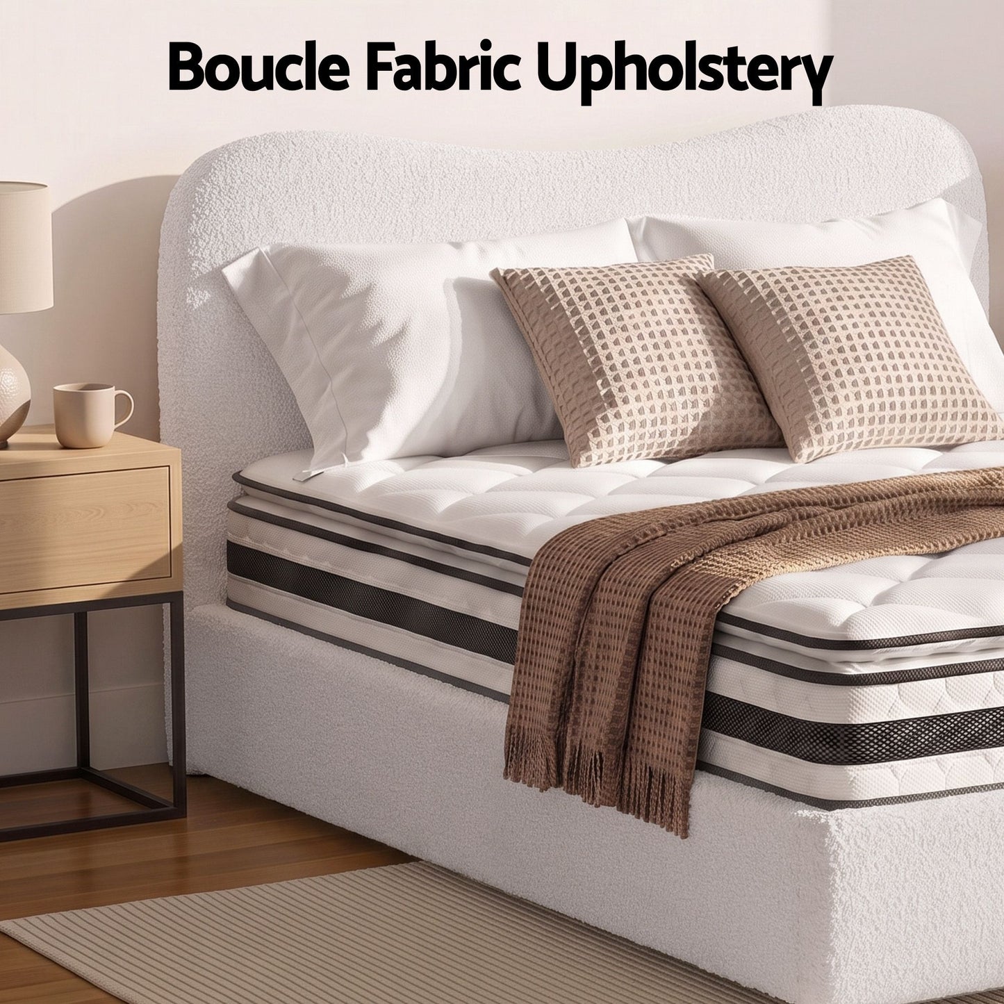 Giselle 21cm Bonnell Pillow Top Mattress Artiss Double Boucle Bed Frame Set