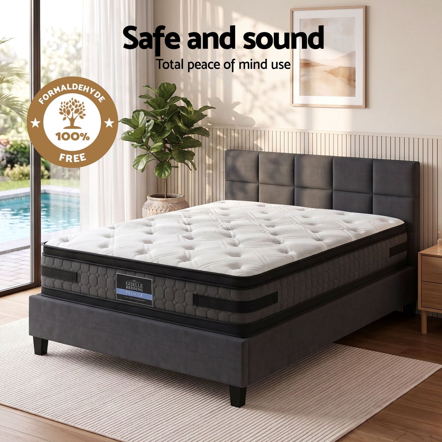 Giselle Mattress & Artiss Queen Bed Frame Bundle, 36cm Double Sided Euro Top Mattress