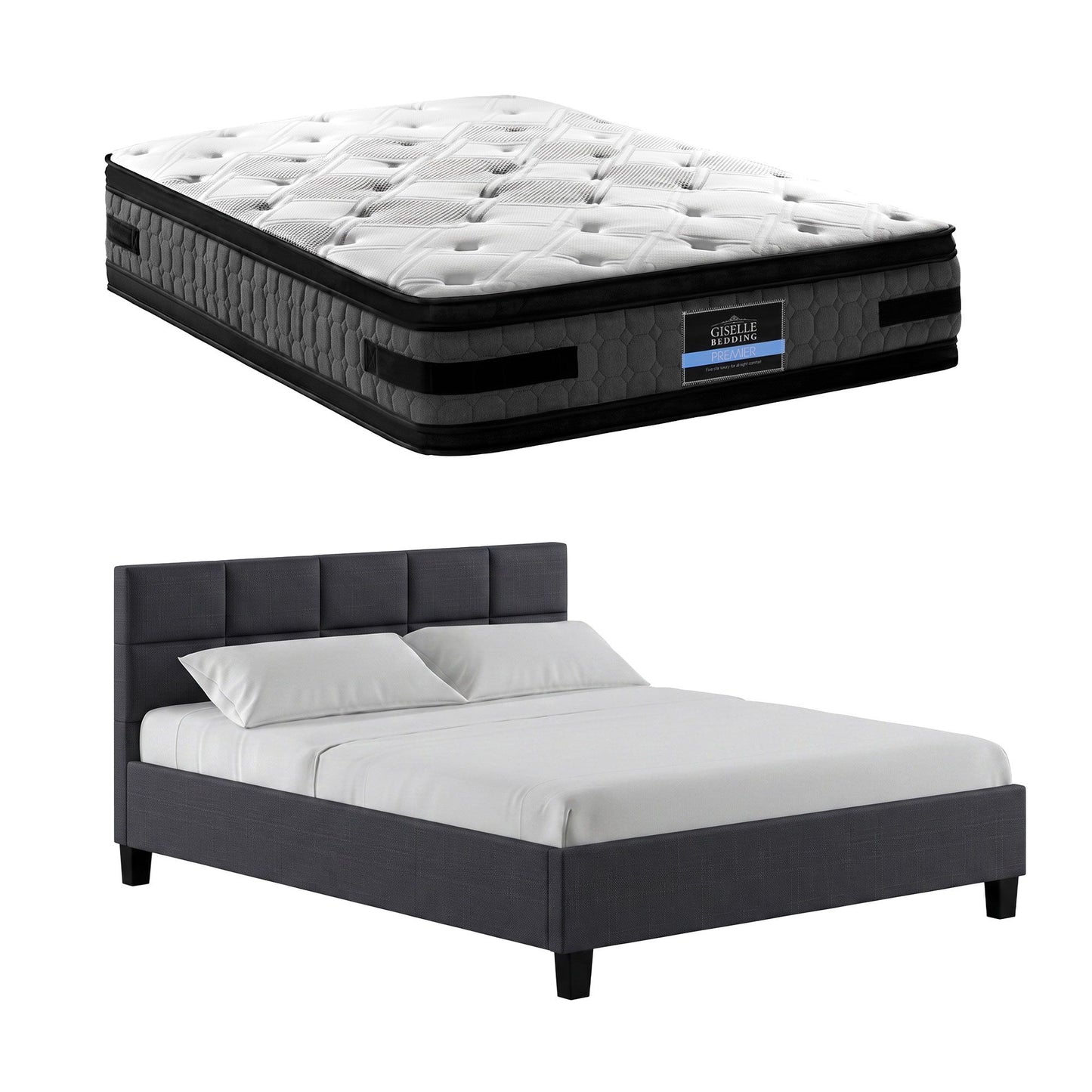 Giselle Mattress & Artiss Queen Bed Frame Bundle, 36cm Double Sided Euro Top Mattress