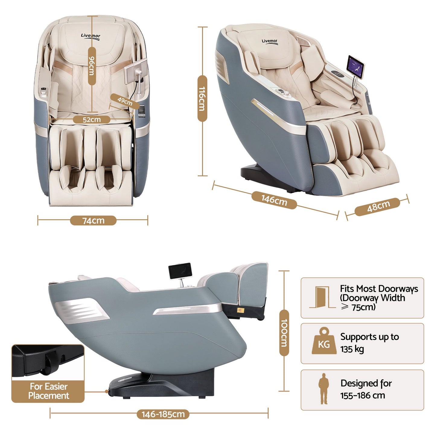Livemor Elite 4D Massage Chair E1 Full Body Zero Gravity Recliner SL Track AI Body Scan