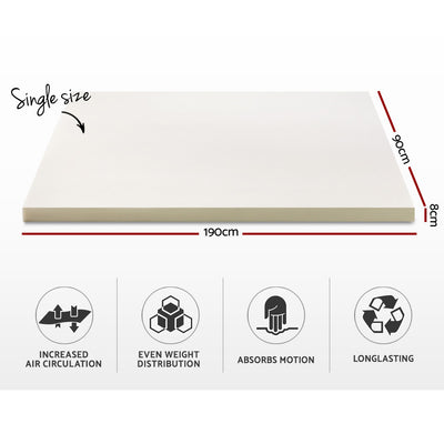 Giselle Bedding Memory Foam Mattress Topper w/Cover 8cm - Single