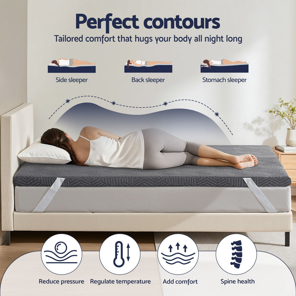 Giselle 8cm Memory Foam Mattress Topper Gel Dual Layer Foam Bamboo King