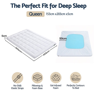Giselle 5cm Queen Memory Foam Mattress Topper Pillow Top with Gel Foam