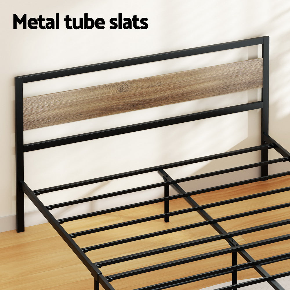 Artiss Bed Frame Metal Bed Base Queen Size Platform Wooden Headboard Black DREW