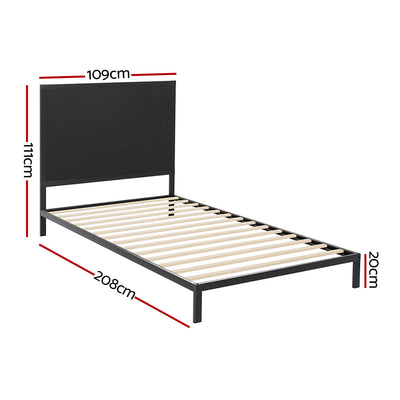 Artiss Bed Frame Metal Bed Base with Charcoal Fabric Headboard King Single PADA