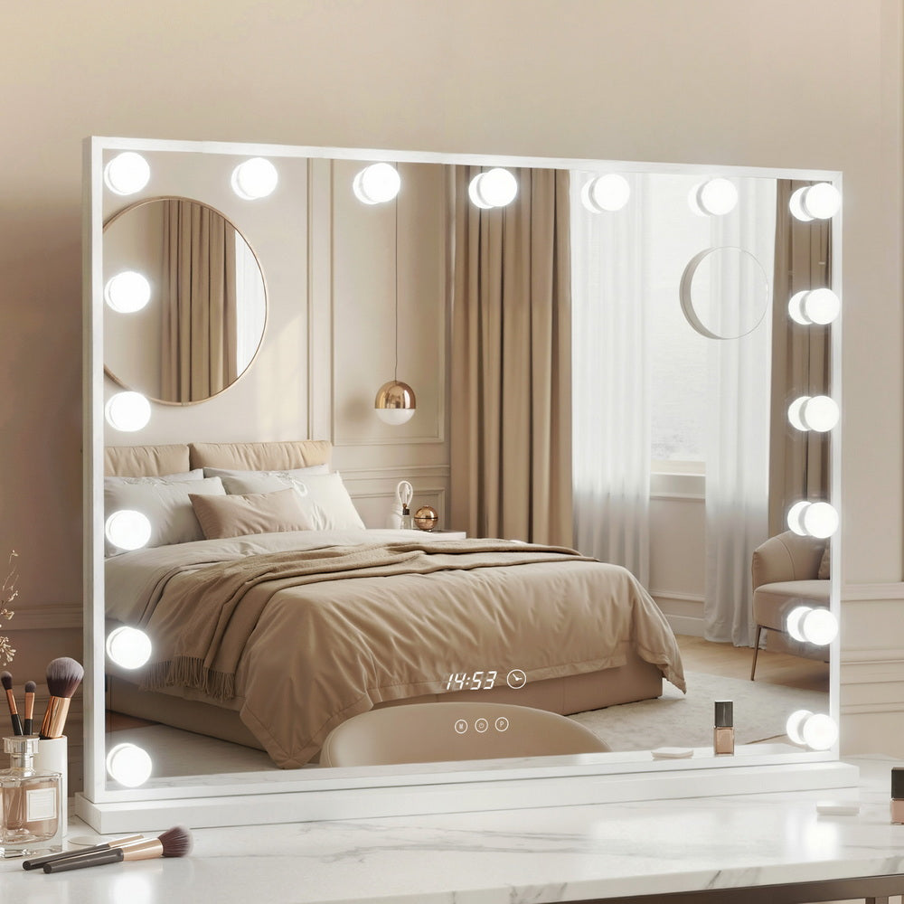 Embellir Makeup Mirror 80x60cm Hollywood Vanity with LED Light Tabletop White