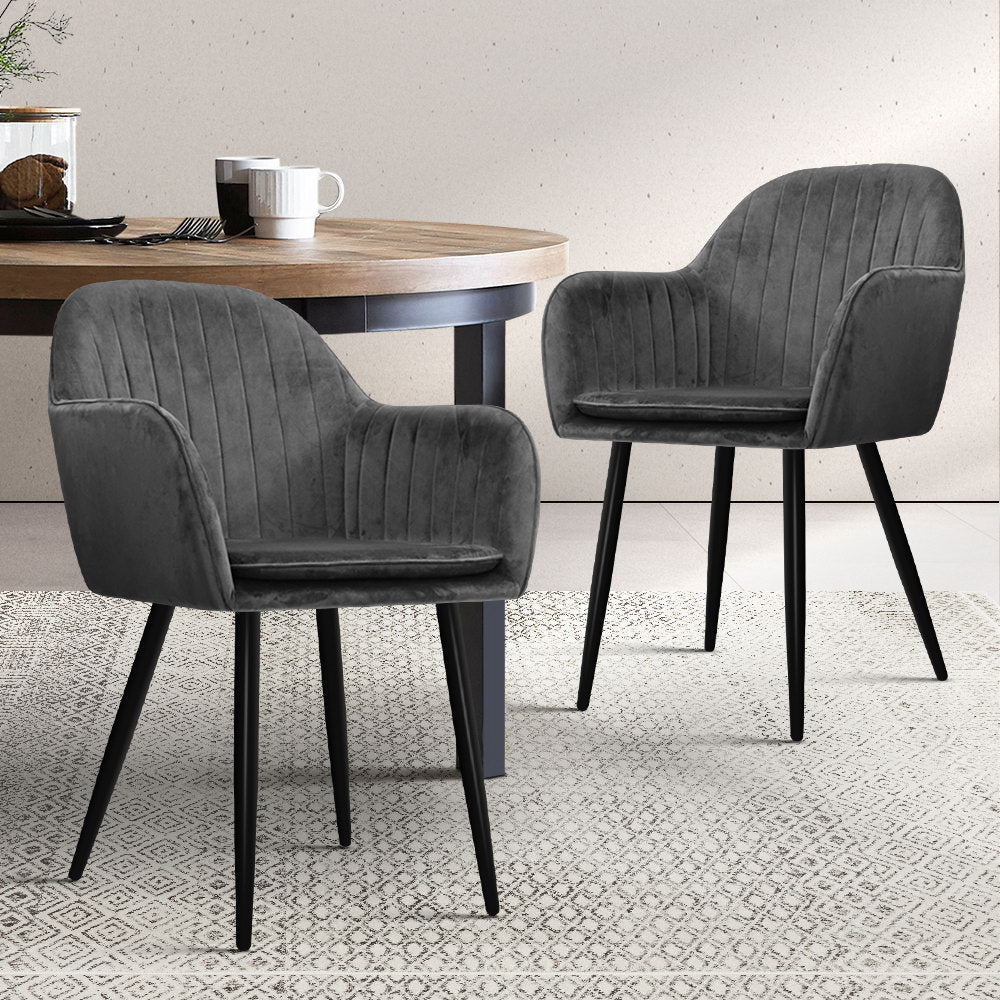 Artiss Set of 2 Dining Chairs Retro Chair Metal Legs Replica Armchair Velvet Grey