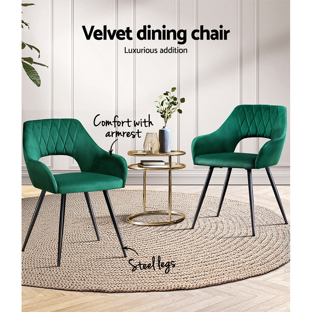 Artiss Set of 2 Caitlee Dining Chairs Kitchen Chairs Velvet Upholstered Green