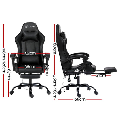 Artiss Gaming Chairs Massage Racing Recliner Leather Office Chair Footrest Black