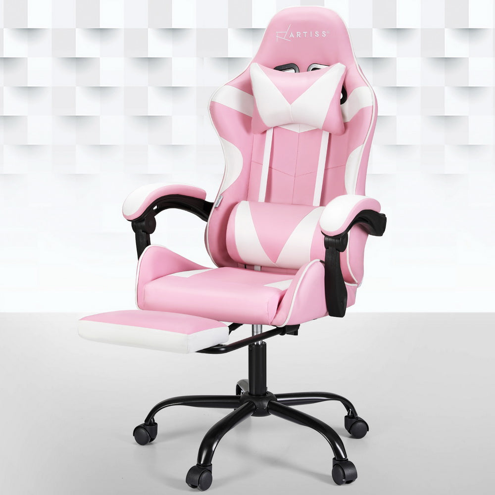 Artiss 2 Point Massage Gaming Office Chair Footrest Pink