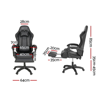 Artiss 6 Point Massage Gaming Office Chair 7 LED Footrest Black
