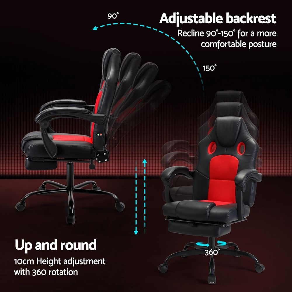 Artiss 2 Point Massage Gaming Office Chair PU Leather Red