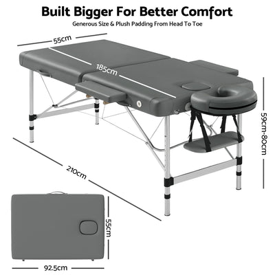 Zenses Massage Table 55cm Portable 2 Fold Aluminium Beauty Bed Grey