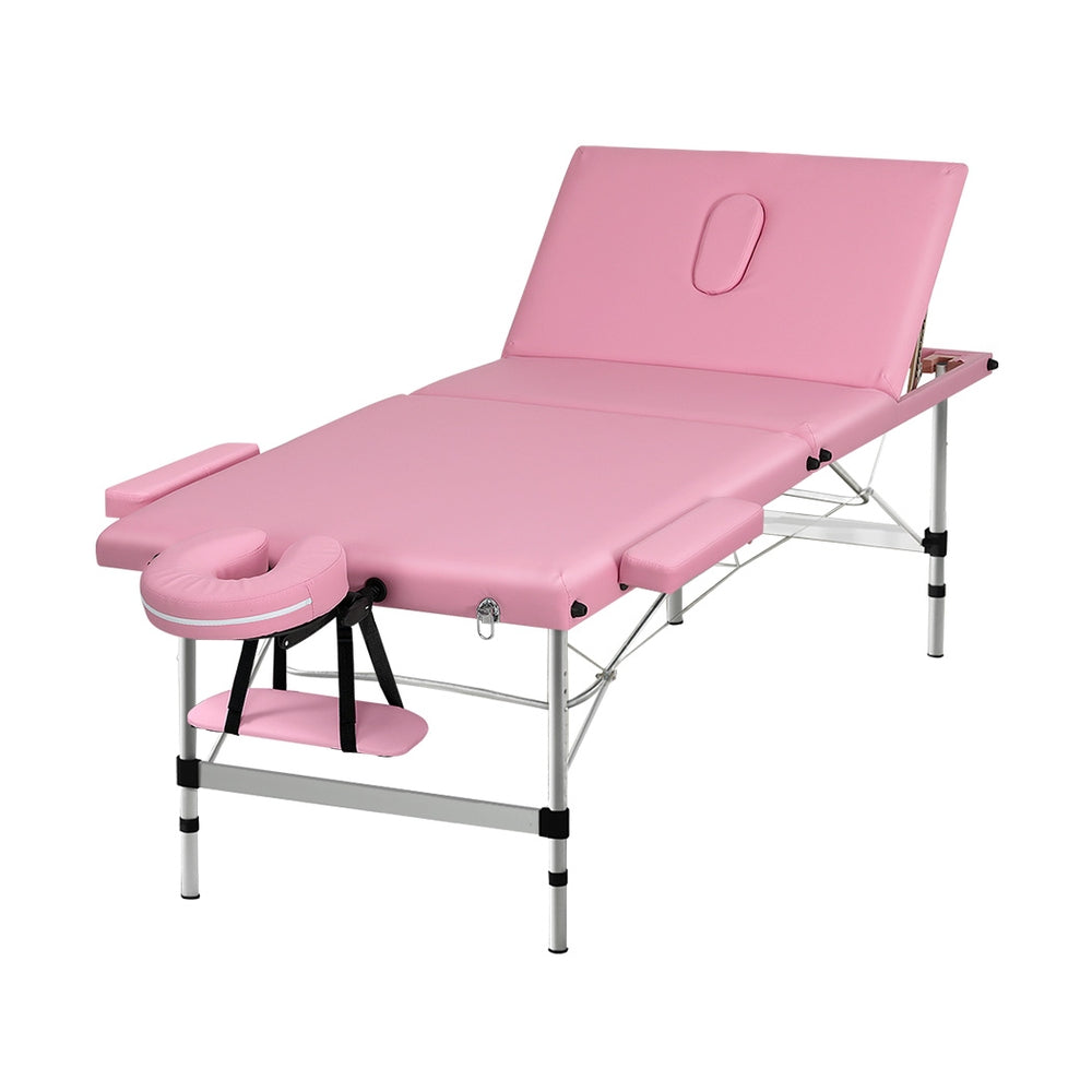 Zenses Massage Table 85cm Portable 3 Fold Aluminium Beauty Bed Pink