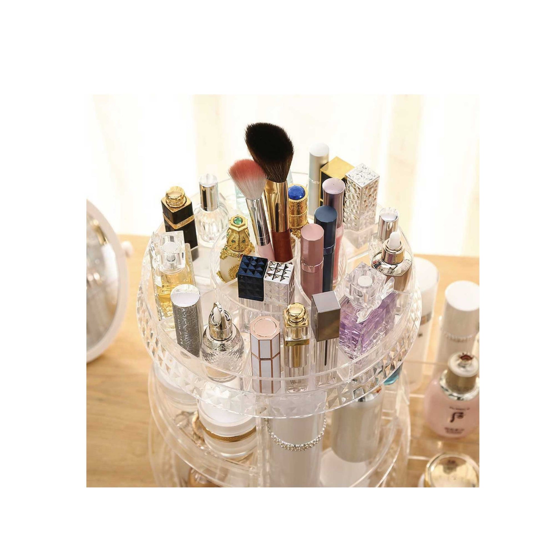 Makeup Organiser Rotating Stand - Cosmetic Storage Large Tiered Display Tray