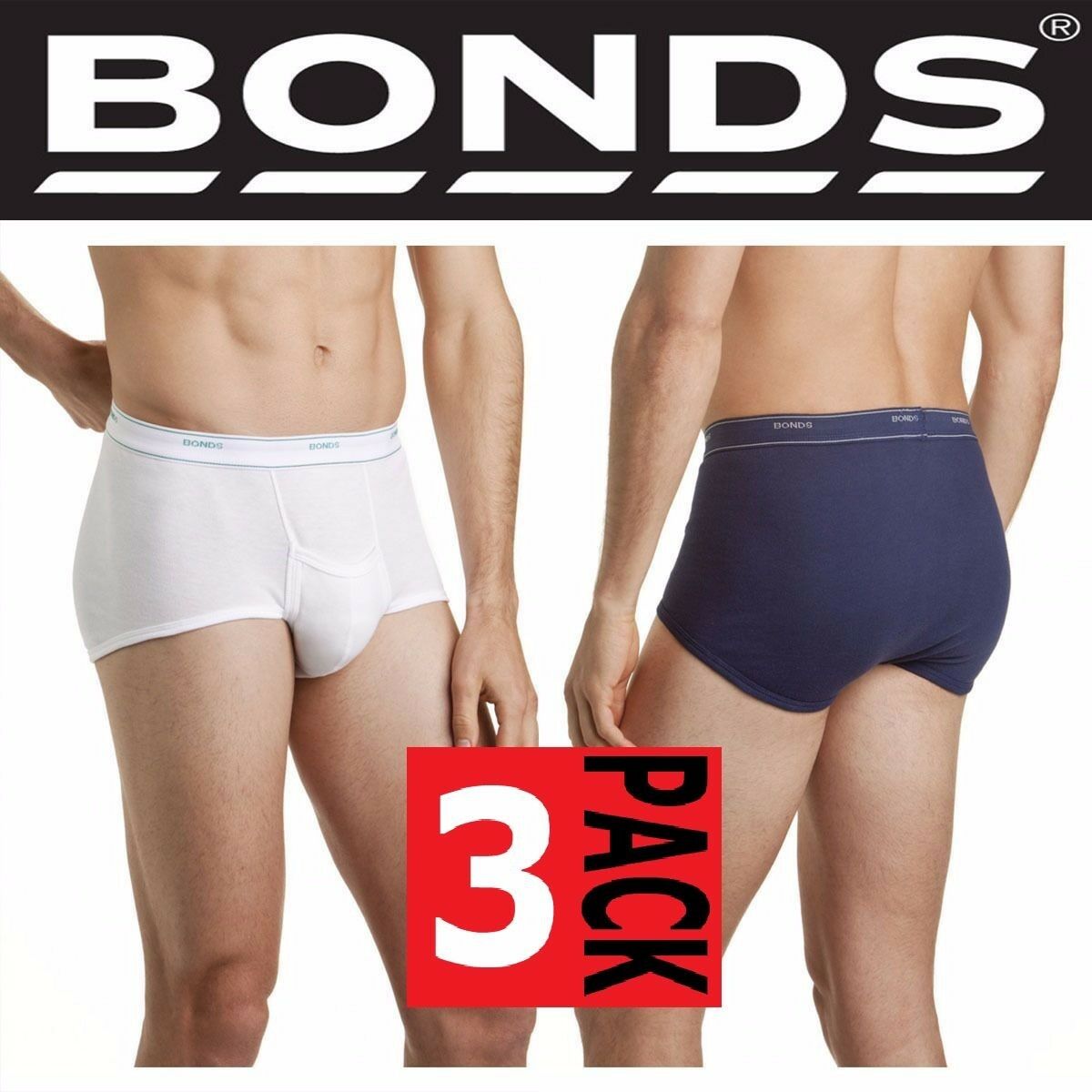 Mens 3 Pairs Bonds Cotton Brief Men's Underwear With Support White Navy Undies