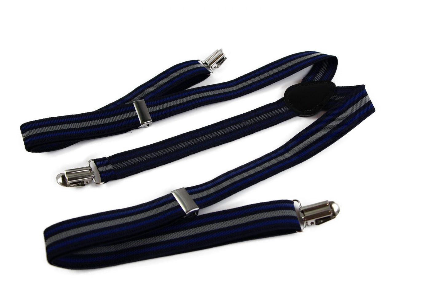 Mens Adjustable Black, Navy & Grey Striped Patterned Suspenders