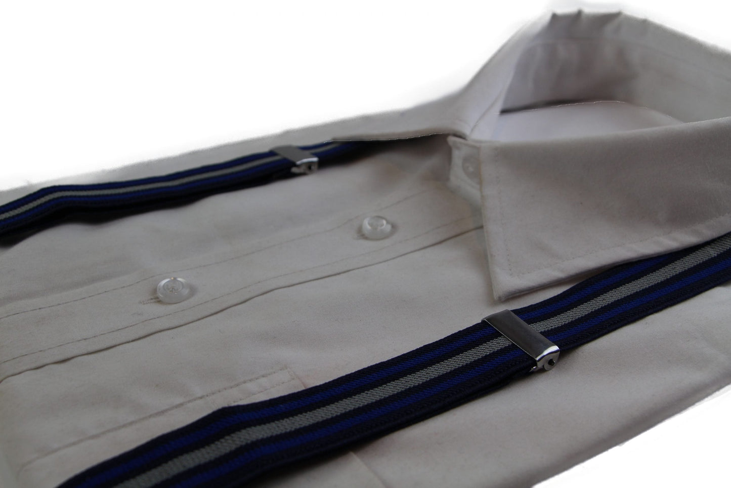 Mens Adjustable Black, Navy & Grey Striped Patterned Suspenders