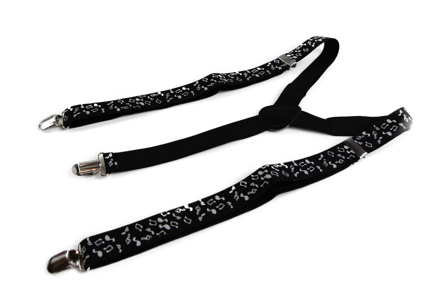 Mens Adjustable Black With White Music Notes Patterned Suspenders