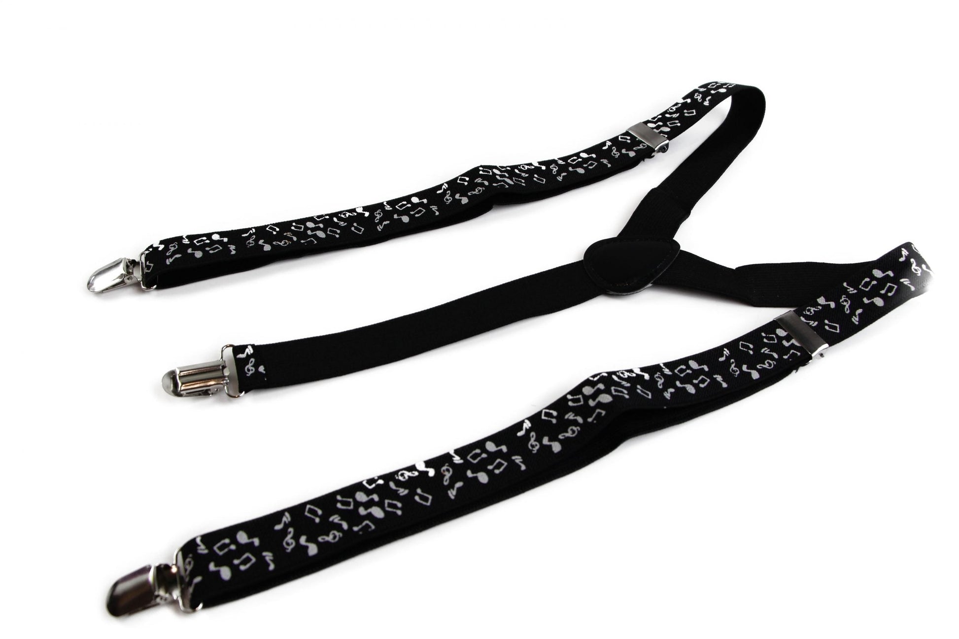 Mens Adjustable Black With White Music Notes Patterned Suspenders