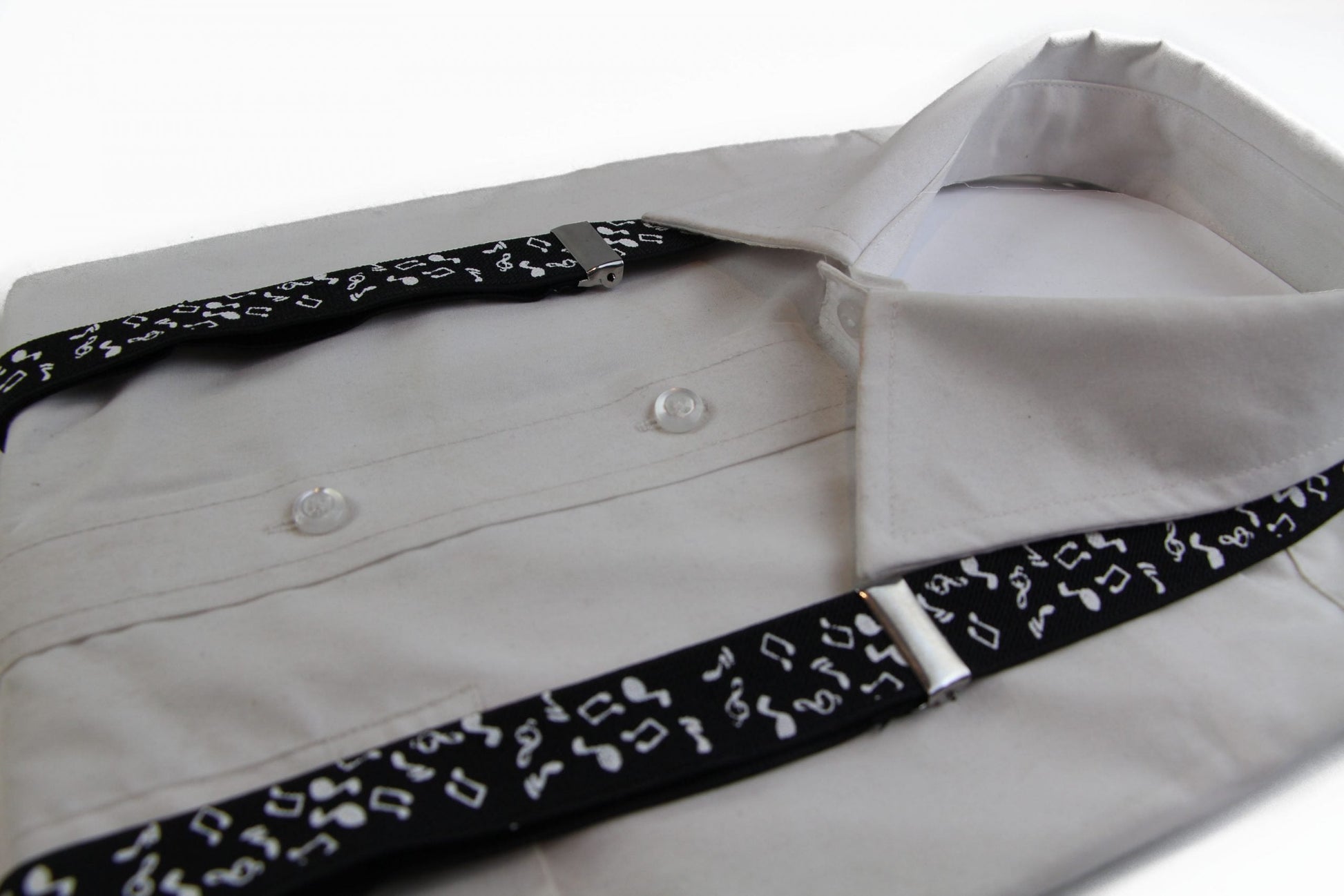 Mens Adjustable Black With White Music Notes Patterned Suspenders