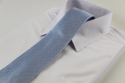 Mens Baby Blue & Silver Grid Patterned 8cm Neck Tie