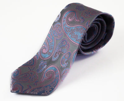 Mens Baby Pink & Baby Blue Paisley Patterned 8cm Neck Tie