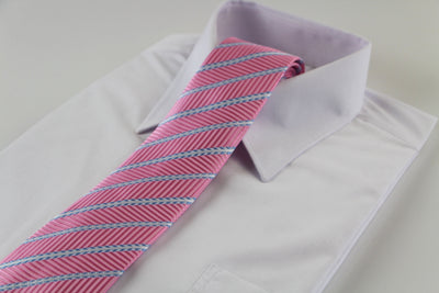 Mens Baby Pink & Baby Blue Striped Patterned 8cm Neck Tie