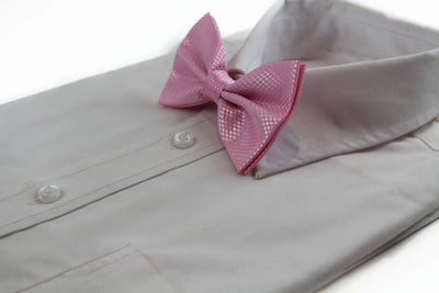 Mens Baby Pink Disco Shine Checkered Patterned Bow Tie