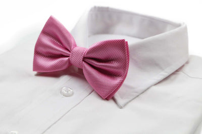 Mens Baby Pink Plain Coloured Checkered Bow Tie