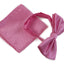 Mens Baby Pink Plain Coloured Checkered Bow Tie & Matching Pocket Square Set