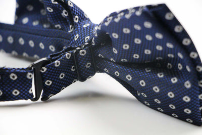 Mens Black & Blue With Silver Circle Patterned Bow Tie