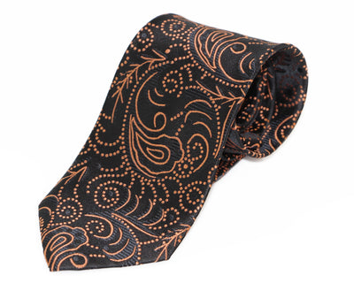 Mens Black & Burnt Orange Mixed Patterned 8cm Neck Tie