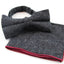 Mens Black Denim & Maroon Trim Cotton Bow Tie & Pocket Square Set