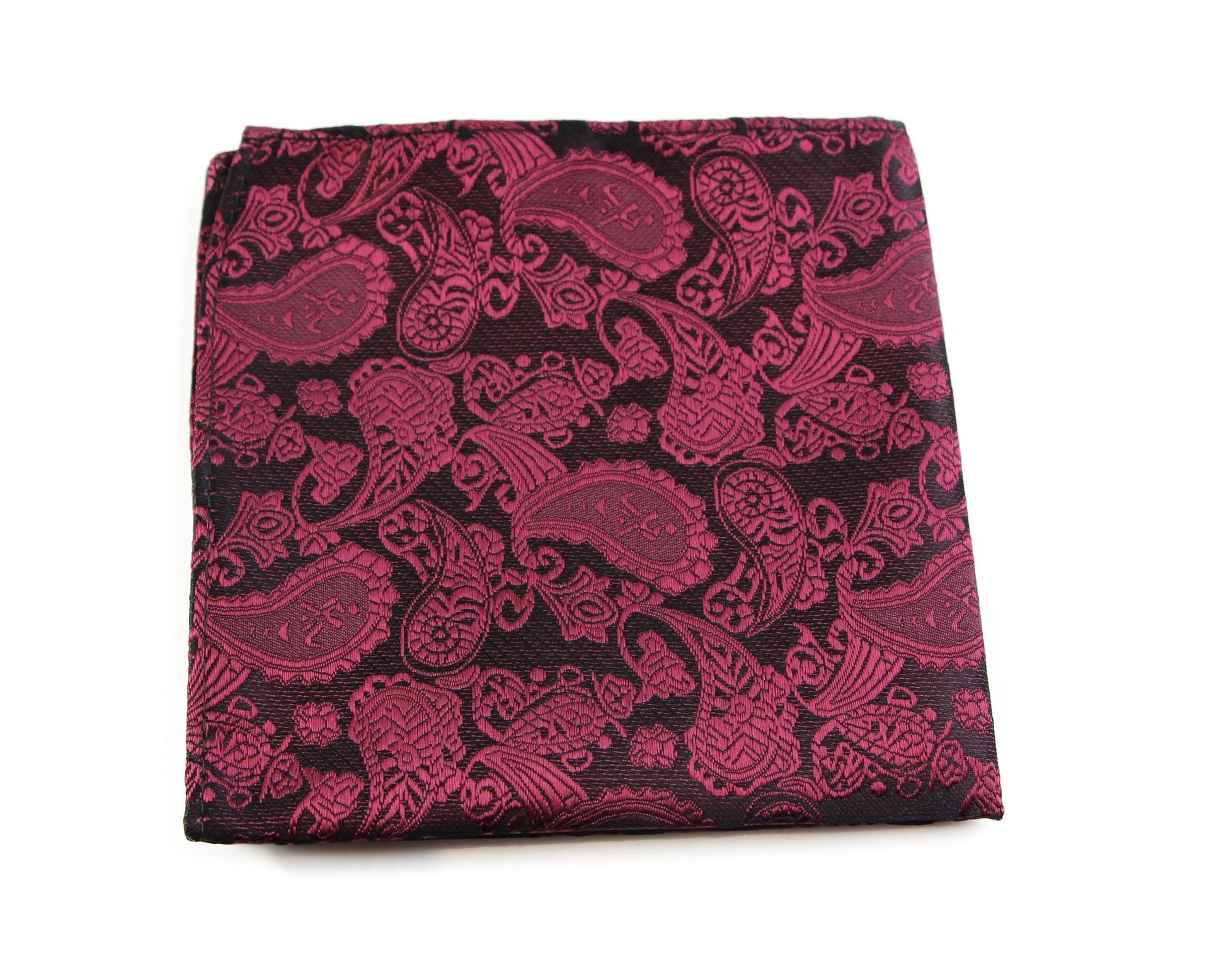 Mens Black & Maroon Paisley Silk Pocket Square