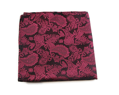 Mens Black & Maroon Paisley Silk Pocket Square