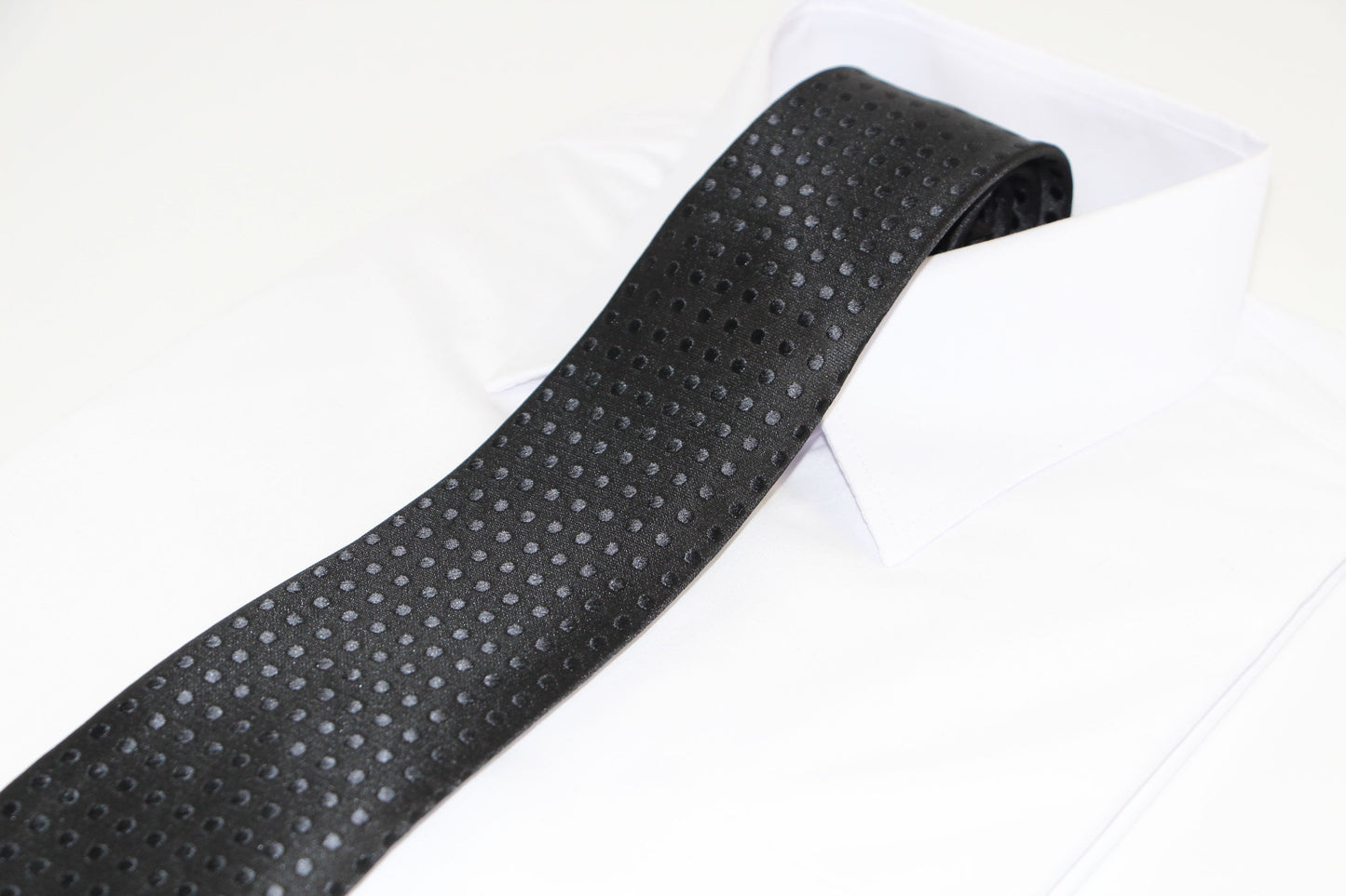 Mens Black Mini Polka Dot Patterned 8cm Neck Tie