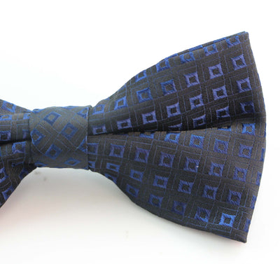 Mens Black & Navy Patterned Bow Tie