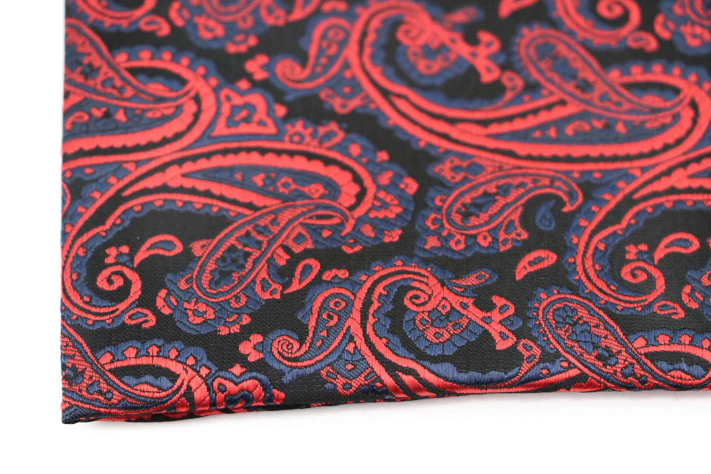 Mens Black, Red & Navy Boho Paisley Silk Pocket Square