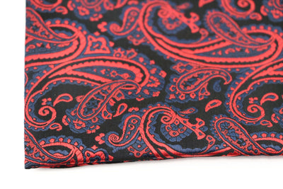 Mens Black, Red & Navy Boho Paisley Silk Pocket Square